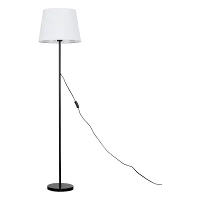 Modern Standard Floor Lamp in a Black Metal Finish with a Large White Tapered Light Shade