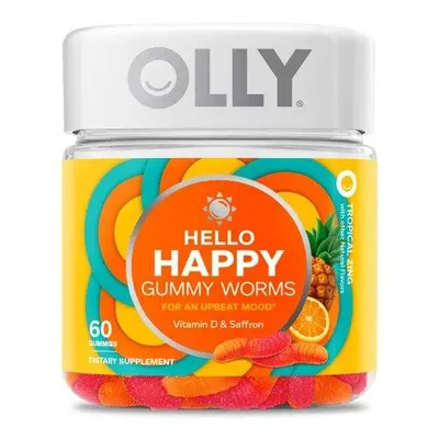 OLLY Hello Happy Gummy Worms, Vitamin D, Saffron, Adult Supplement, Tropical, Ct