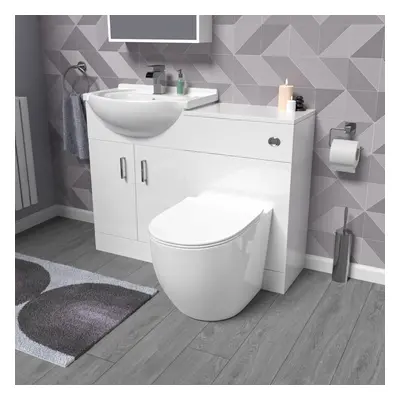 Nes Home White 1050mm Vanity Unit With WC Unit & Round Back To Wall Toilet