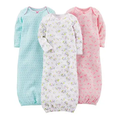 Simple Joys by Carters Baby Girls 3-Pack Cotton Sleeper Gown, Blue, Pink, White Floral, Months