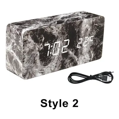 (Style 2) LED Marble Pattern Alarm Clock Creative Led Voice Control Digital Electronic Desktop C