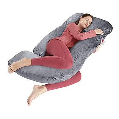 Wndy's Dream Pregnancy Pillow with Grey Velvet Cover, J Shaped Full Body Support Pillow for Slee