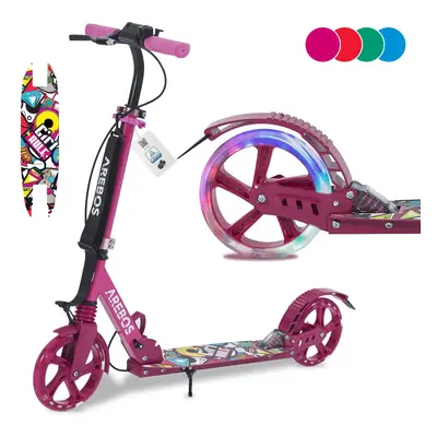 AREBOS kick scooter with LED city scooter kids scooter adult scooter pink