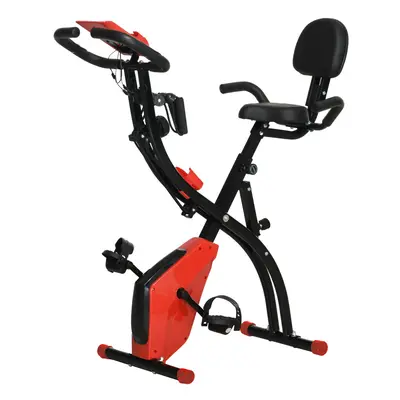 HOMCOM 2-In-1 Folding Exercise Bike with 8-Level Magnetic Resistance Red