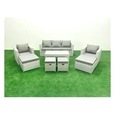 Fimous Rattan Garden Furniture Set Outdoor Lounger Sofa with Coffee Table Footstools Light Grey 