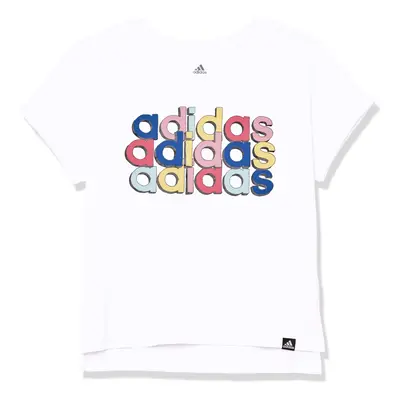 adidas Girls' Short Sleeve Graphic Tee White with Multicolor Large (