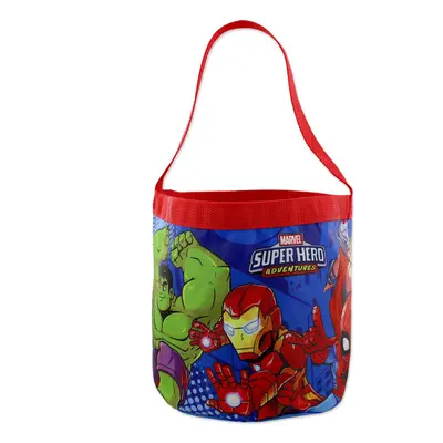 Marvel Super Hero Adventures Boys Collapsible Nylon Gift Basket Bucket Toy Storage Tote Bag (One