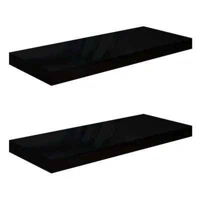 vidaXL 2x Floating Wall Shelves High Gloss Black 60x23.5x3.8 cm MDF Bookcase