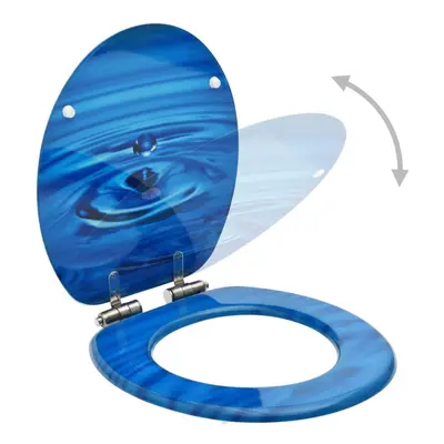 vidaXL WC Toilet Seat with Soft Close Lid MDF Blue Water Drop Design Bidet