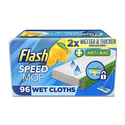 Flash Speedmop Wet Cloth Refills, Mop Refill Pads, Anti Bac Floor Cleaner, Lemon, Wipes (24 x 4)