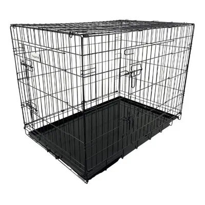 (Black, 2XL) HugglePets Dog Cage with Metal Tray