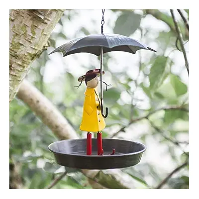 Metal Hanging Chain Girl and Umbrella Bird Feeder for Wild Birds