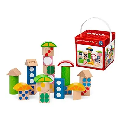 25 Patterned Wooden Blocks - Educational Learning Toys for Toddlers Age Months Up (Kids Year Old