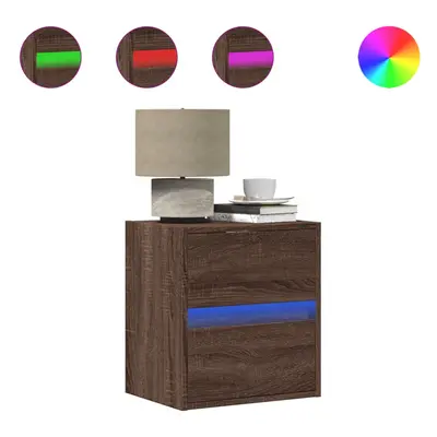 (brown oak, pcs) vidaXL Wall-mounted Bedside Cabinet with LED Lights Bed Cabinet