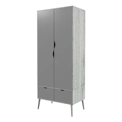 (Ash Grey Grey) Door Drawer Wardrobe with Scandi Legs Cupboard Hanging Rail 180cm