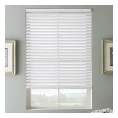 (90cm X 213cm) White Fauxwood Venetian Wooden String Blinds