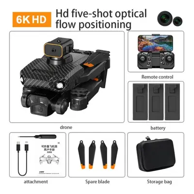 (Carbon6KBag3B) New P8 Pro Drone Obstacle Avoidance 4K ESC Dual HD Camera Wifi Fpv Brushless Mot