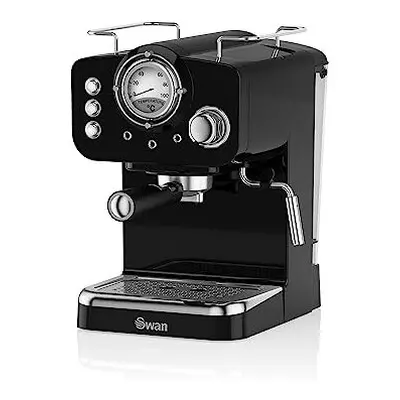 Swan Retro Pump Espresso Coffee Machine, Black, Bars of Pressure, Milk Frother, 1.2L Tank, SK221