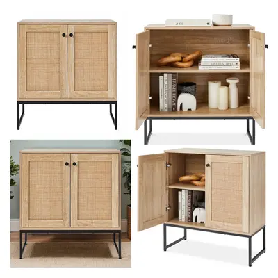 Buffet Storage Cabinet Rattan Door Cupboard Shelves Wooden Sideboard