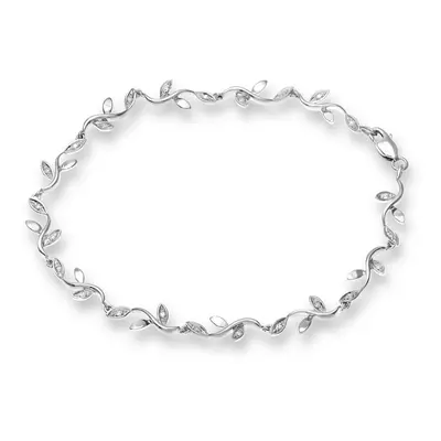 Jewelco London 9ct White Gold Round 10pts Diamond Leaf Olive Branch Link Bracelet - PBCAXL02656W