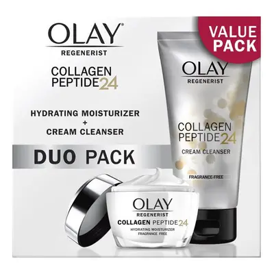 Olay Regenerist Collagen Peptide Duo Pack, Face Wash 5.0 Fl Oz, Moisturizer 1.7 Oz