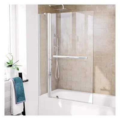 Athens 1000mm Square Glass Bath Screen Swing Door & Towel Bar Chrome