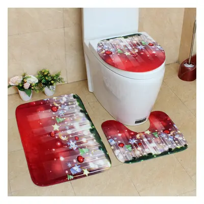 3PCS Christmas Foot Pads Toilet Seat Covers Rugs Set Bathroom Set Decoration Xmas Supplies Carpe