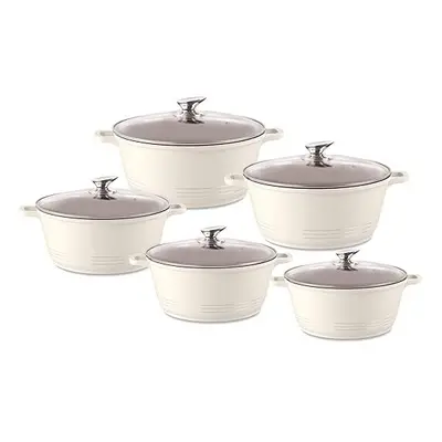 Durane Die-Cast Stockpot Layer Non-Stick Coated Casserole Set with Vented Glass Lids 5pc (Cream)