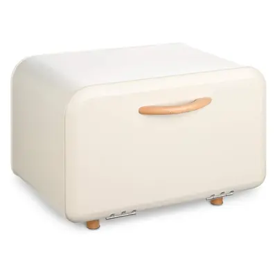 (Cream) Bread Box - Metal Bread Box Storage Jar with Front Opening Drop Down Door for Kitchen Co