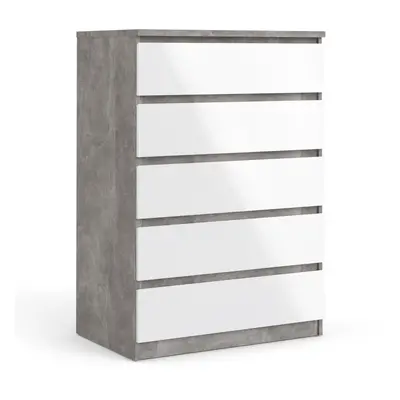 Grey and White High Gloss Naia Chest of Drawers in Concrete and White High Gloss - Naia