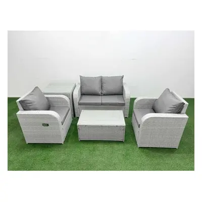 Fimous PE Wicker Rattan Garden Furniture Set Sofa Set Reclining Adjustable Chair Rectangular Cof