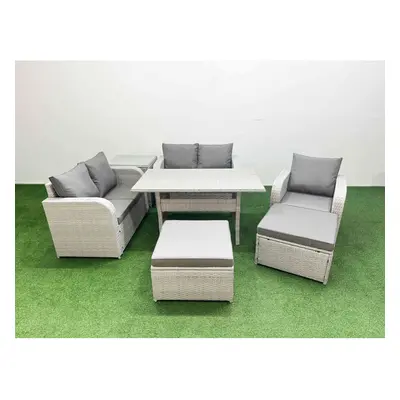 Fimous High Back Poly Rattan Garden Furniture Set with Reclining Chair Loveseat SofaIndoor Outdo