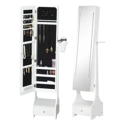 HOMCOM Freestanding Jewellery Storage Mirror Armoire w/ LED Lights Hooks Drawer