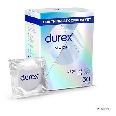 DUREX Nude Condoms Regular Fit 30s Extra Thin Easy On Shape Secure Higher Protection With Silico