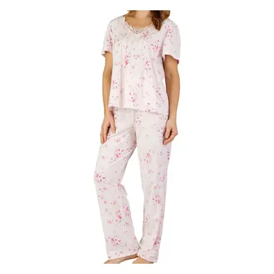 (Pink, UK 20/22) Slenderella Ladies Jersey Floral Short Sleeve Top & Bottoms Pyjamas