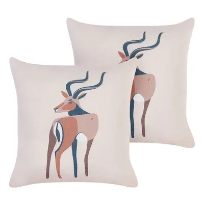 Set of Decorative Pillows Antelope Motif x cm Beige ABAL