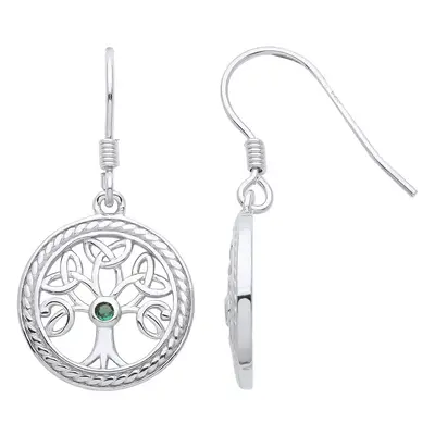 Jewelco London Ladies Rhodium Plated Sterling Silver Green CZ Rope Circle Celtic Tree of Life So