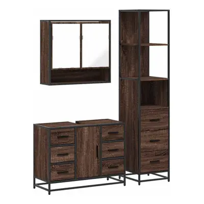 (brown oak) vidaXL Piece Bathroom Furniture Set Smoked Oak Engineered Wood