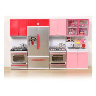 (Red) Kids Play Kitchen Cooking Pretend Toy Girl Gift