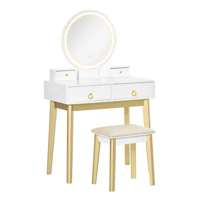 HOMCOM Dressing Table Set With LED Mirror, Stool & Drawers Makeup Desk White