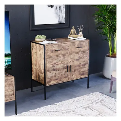 (Dark Wood) Brooklyn Industrial Wood Door Drawer Sideboard