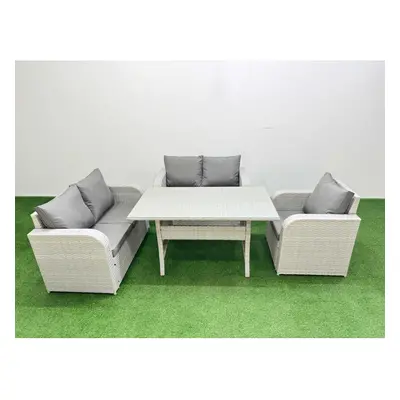 Fimous High Back Poly Rattan Garden Furniture Set with Reclining Chair Loveseat SofaIndoor Outdo