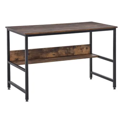 HOMCOM 2-Tier Writing Desk Metal Frame Smooth Shelves Storage Shelf Rustic Brown