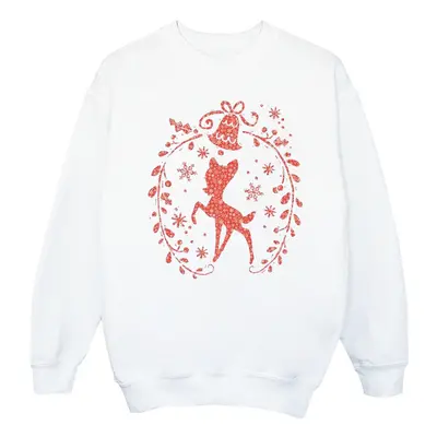 (L, White) Disney Womens/Ladies Bambi Christmas Wreath Sweatshirt