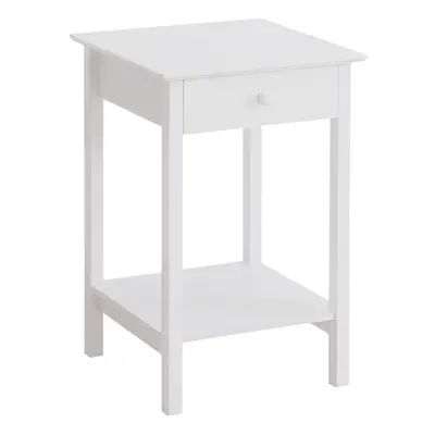 HOMCOM Wooden Bedside Table Cabinet W/ Drawer Shelf Storage End Side White