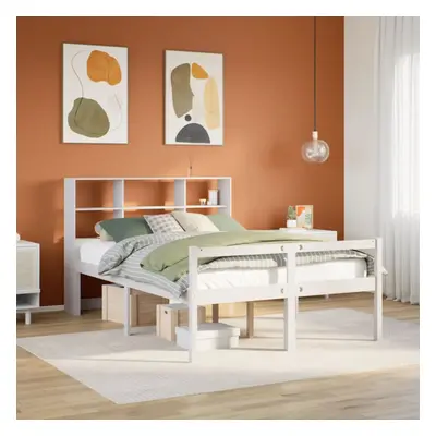 vidaXL Bookcase Bed without Mattress White 135x190 cm Double Solid Wood Pine