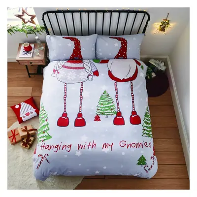 Catherine Lansfield Hanging With My Gnomies Duvet Cover Set, Red/Grey, Double