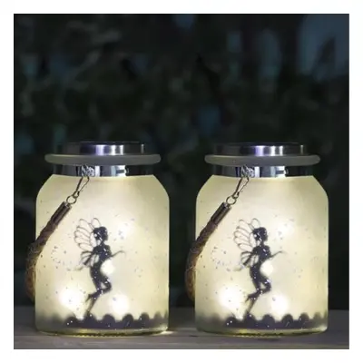 2x Solar Powered Hanging Fairy Lantern Frosted Glass Fairy Light Lamp