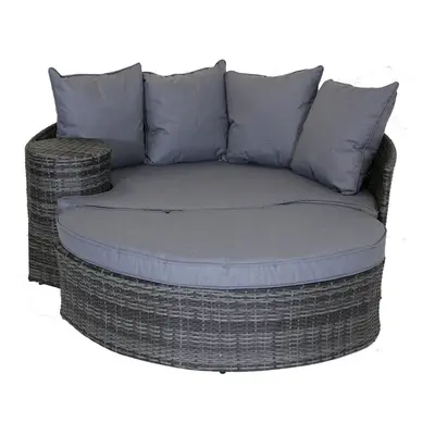 Charles Bentley Rattan Day Bed with Foot Stool & Table Grey Scatter Cushions Aluminum Frame Foot