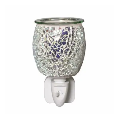 Mosaic Electric Plug In LED Aroma Wax Melt Oil Burner Warmer Silver Glass 12cm